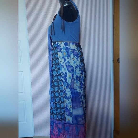 Coastal Cowgirl Dress Fringe Patchwork Boho Midi Mario Serrani Festival Read - Picture 3 of 14